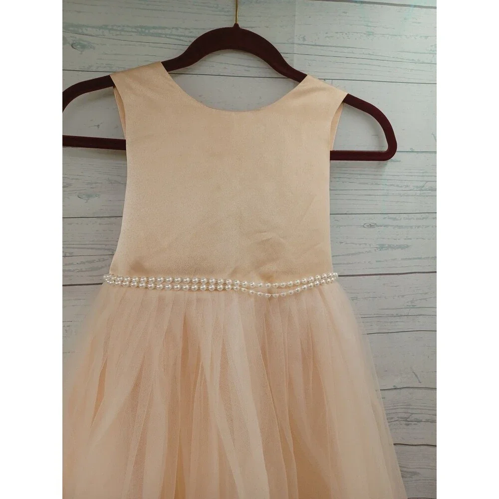 Lavetir Champagne Girl  Formal Dress Size 10 Tulle Faux Pearl Sleeveless